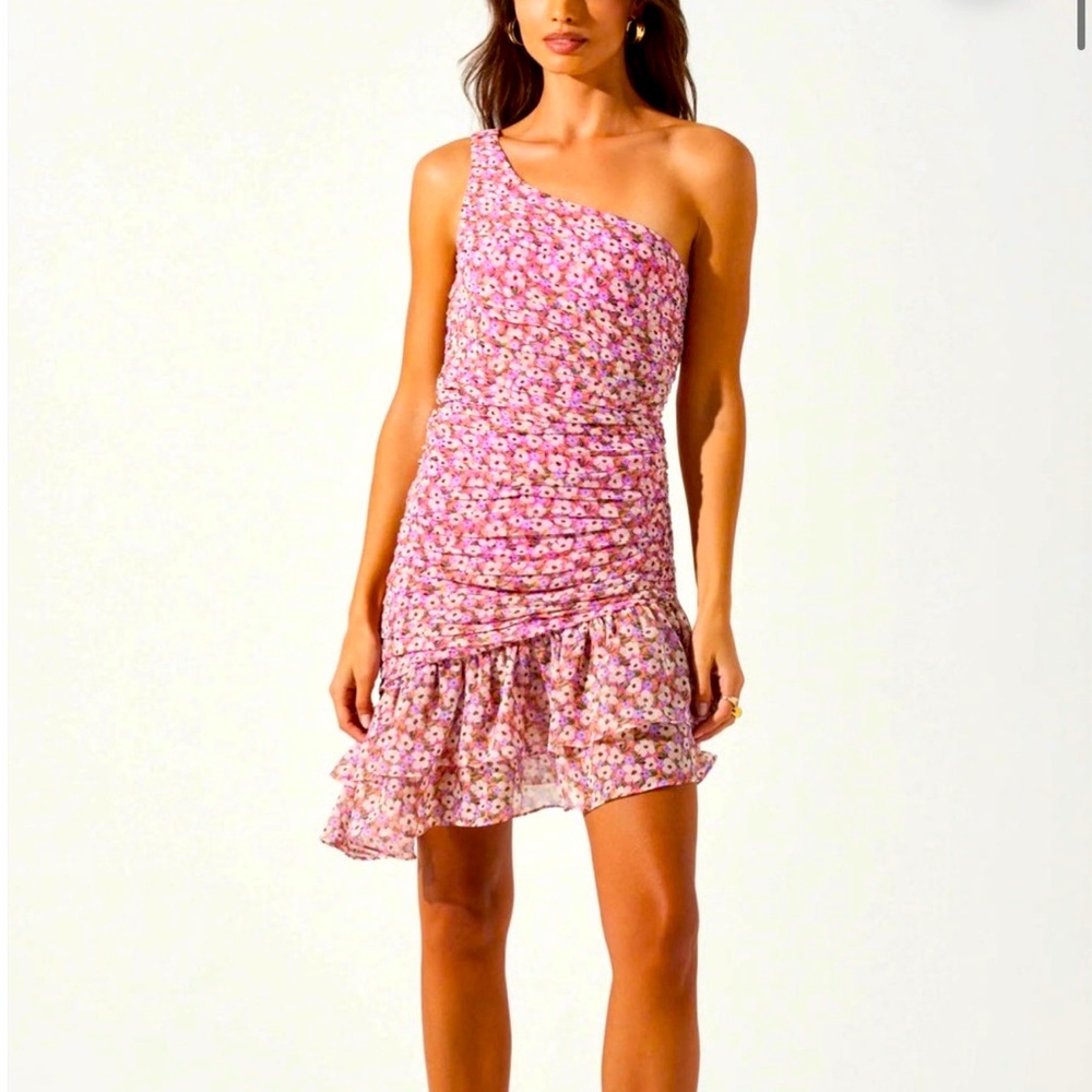 ASTR one shoulder floral pink mini dress Easter, spring, Mother’s Day